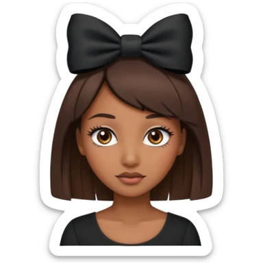 Adult woman with black cute  cut with a black top and a bow on her head with long lashes sticker