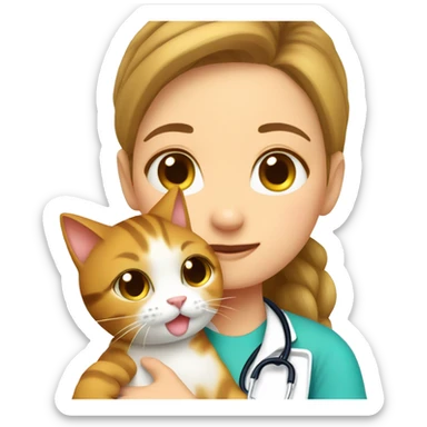 cat cuddles veterinarian girl sticker