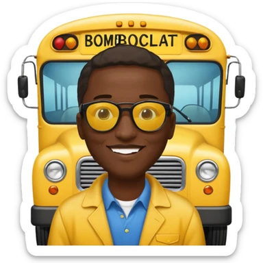 a school bus with a jamaican man saying bomboclat (speech buble) sticker