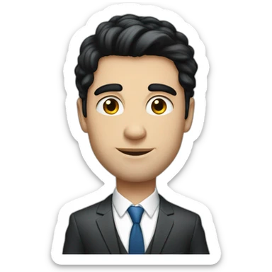black hair, 30 year old, caucasian, billionaire, blue eyes, entrepreneur, suit sticker