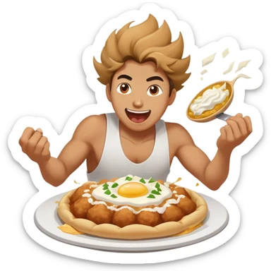 person smashing a Hungarian lángos with energetic expression sticker