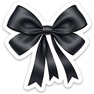 "A classic black satin bow with flowing ribbon tails, tied with precision, showcasing a perfect balance of luxury and sophistication."
 sticker