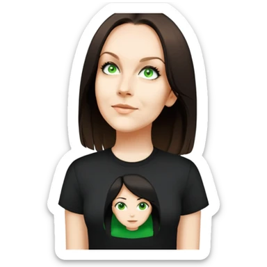 female, black tshirt, black hair sticker