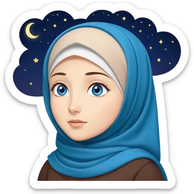 Turkish beautiful finish Konya girl blue eyes with moon night hijab dress and watching the sky on the ground  sticker