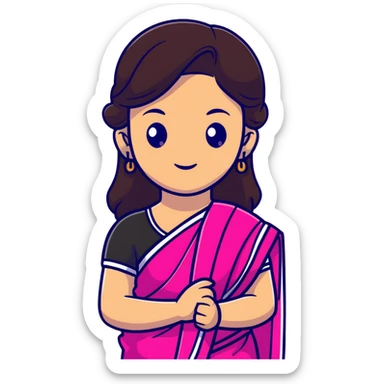 girl with light wheatish skin, dark brown hair, wearing dark pink saree sticker