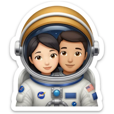 Asian Astronaut couple cuddling  sticker