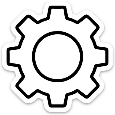 black and white outline icon of a spur gear, thin lines, schematic style sticker