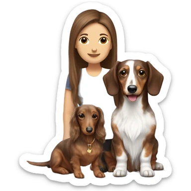 Tri Merle long haired Dachshund with brown haired woman together sticker