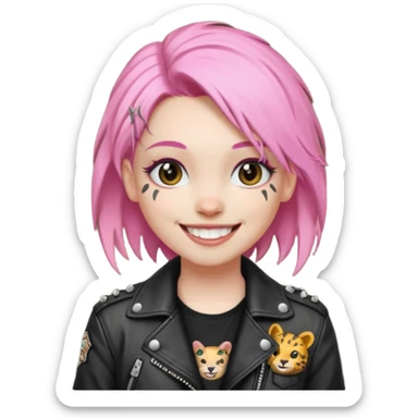 pink haired metalhead animal sticker