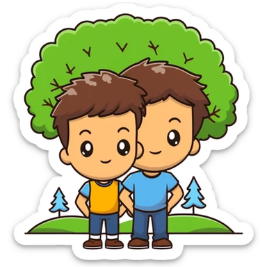 boy with brunette hair brown eyes and tree behind sticker
