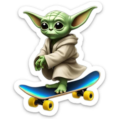 bebe yoda arc-en-ciel qui fait du skate en nageant dans une mer noir sticker