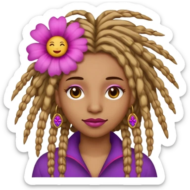 Gold dread locs pink emoji face purple flower in the hair red lipstick light brown face  just the face  sticker