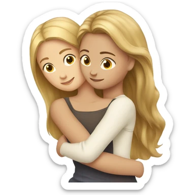 two girls hugging blond and brown hair sticker