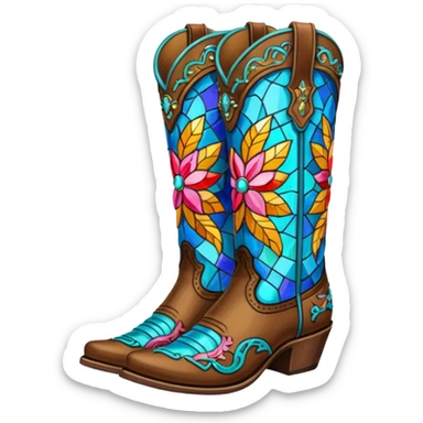 Stained glass cowgirl boots sticker