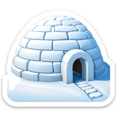 A traditional snow igloo on a vast snowy plain under a clear blue sky. Soft sunlight casts gentle shadows across the snow. The igloo has a small entrance tunnel and compacted snow blocks forming its dome. Realistic Arctic environment, crisp atmosphere, calm winter feeling. sticker