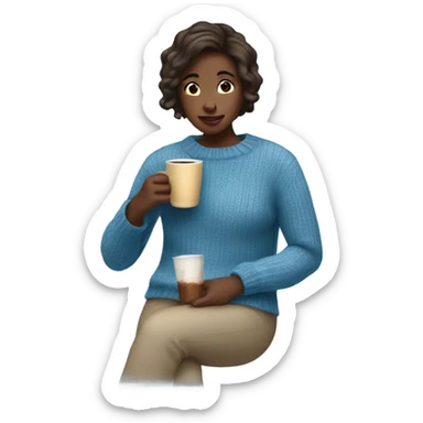 Blue sweater girl drinking cocoa sticker
