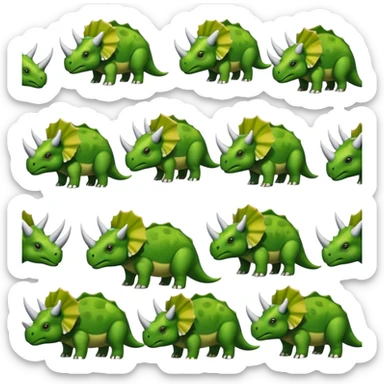 faces of different green triceratops sticker