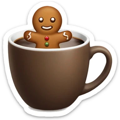 Gingerbread man sitting in brown cup of coffee sticker