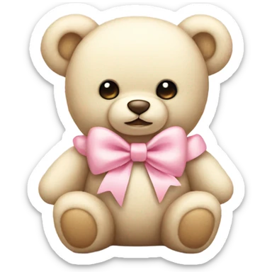 cream colored teddy bear with pastel pink bow sticker