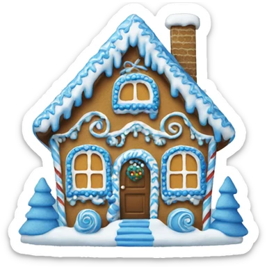 blue decorated gingerbread house sticker