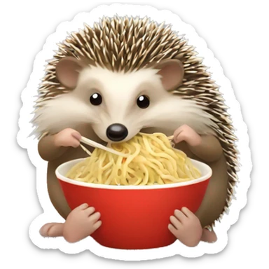 Hedgehog eating noodles sticker