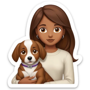 a brown hair girl holding a dog sticker