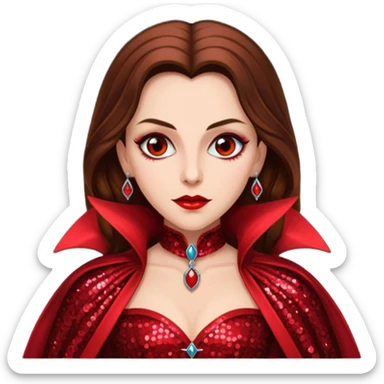Countess Dracula with long brown hair, red sequin outfit sticker
