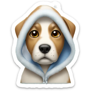 Dog wearing a Christmas hoodie with snowflakes sticker