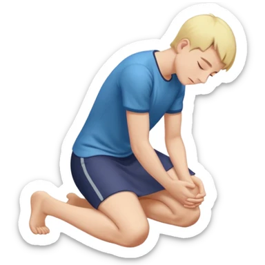 person kneeling and bowing with forehead and arms on the ground, simple and clear sticker