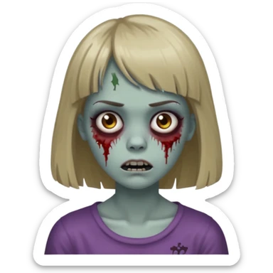 Zombie girl, with bangs above her eyebrows, her dark blonde hair, thin eyebrows. sticker