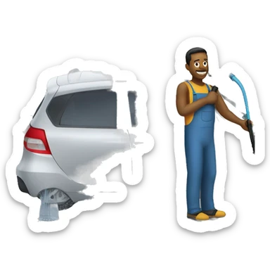 man washing a car with pressure washer sticker