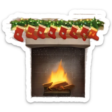 Brick Fireplace with and Christmas lights and stockings sticker