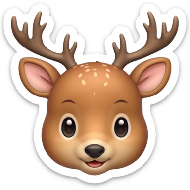 A cute deer emoji, small and simple, with big round eyes, a gentle smile, short antlers, soft beige fur with slightly lighter spots on its back, rounded cartoon-like proportions, minimal shading, vector-style, sticker