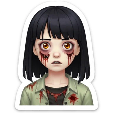 zombie with black hair and bangs, hime cut bangs sticker