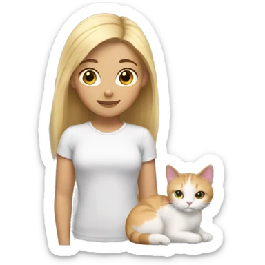girl with brown roots and blonde hair with light cat with white paws  sticker