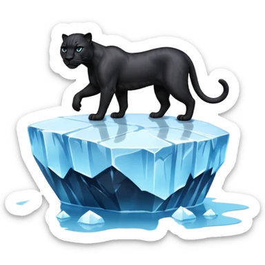 black panther standing on an iceberg, emoji style sticker