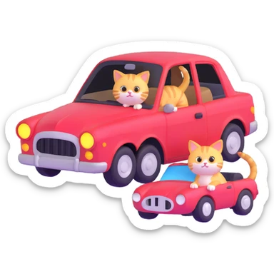 a cute cat with big eyes next to a broken-down car sticker