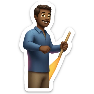  man holding a big glowing arrow sticker