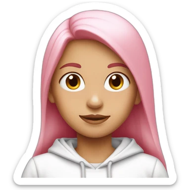 Long straight pink hair girl in white hoodie sticker