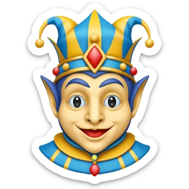 crazy colorful neutral penguin jolly joker, medieval, vintage, court jester, mac os icon, blue color sticker