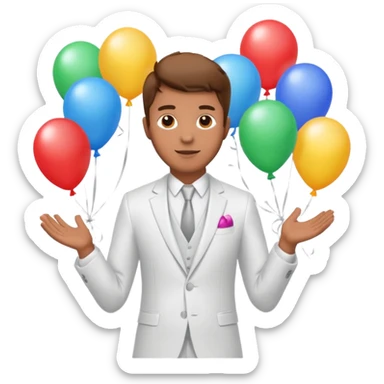 Birthday male with ballons in white suit sticker
