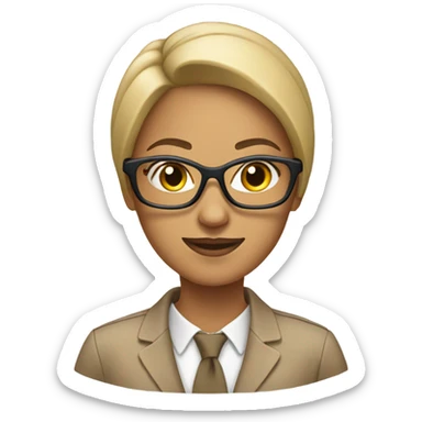 woman in work attire 2x2 picture with eyeglasses and tan color sticker
