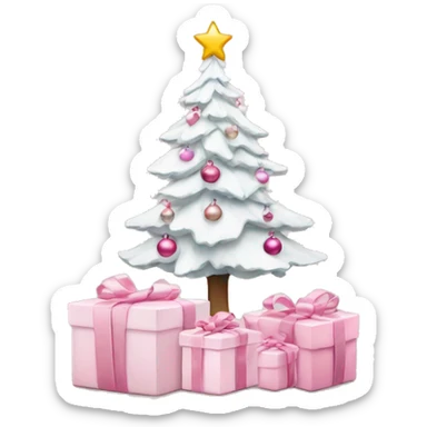 Light pink Christmas gifts under a white Christmas tree  sticker