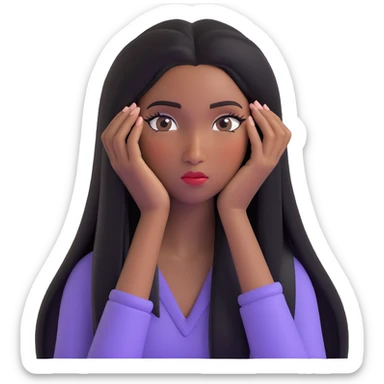 black girl with long straight hair and long false lashes, facepalming, 3D emoji style sticker