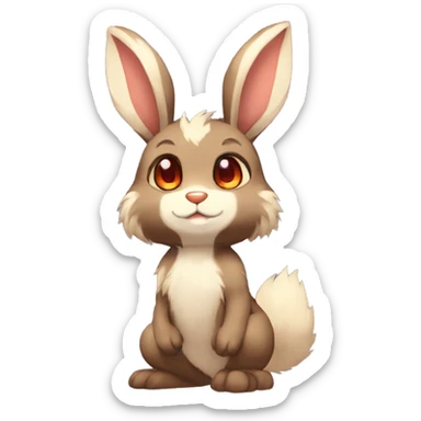 Cute, Chibi, Kemono-style, Anthro, Fur-Sona, Dark-Brown, Normal-type-Ground-type Tan-Rabbit-Fakémon with Dark-Red eyes, beige belly, beige paws, beige feet, beige freckles, full body sticker