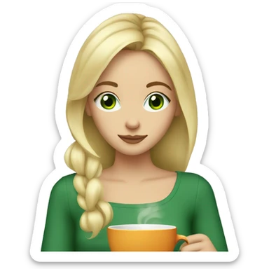 Fair blonde girl with green eyes sipping tea  sticker