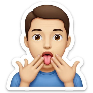 person with tongue out and hands on the side of their mouth scooping out  sticker