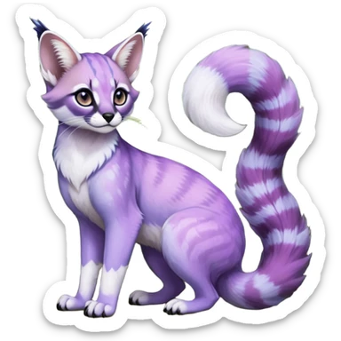 Colorful dark tropical pastel-lilac-lavender-violet iridescent pastel white glorious divine exotic cute cool beautiful shiny beautiful fantasy-caracal-civet-genet-sergal-vernid-Cacomistle-oncilla-animal-Fakémon-hybrid-fursona (full body) sticker