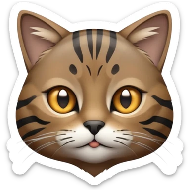 cinematic-noble-grey-and-black-brown-tabby-cat-portrait-emoji,-head-tilted-slightly-with-a-dramatic,-sleek-grey-brown-fur-with-dark-black-tabby-stripes,-sparkling-amber-eyes-barely-open,-simplified-yet-irresistibl sticker
