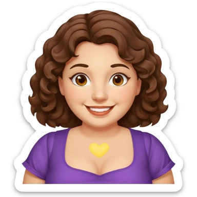 30 yr old italian woman, chubby, brown wavy hair, big brown eyes, huge smile, fancy dress, no bangs, t shirt sticker